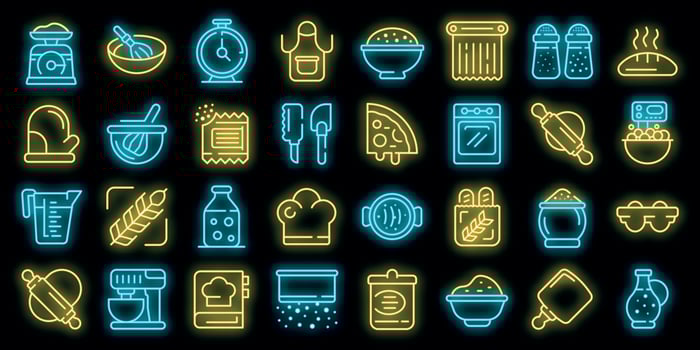 Dough icons set vector neon