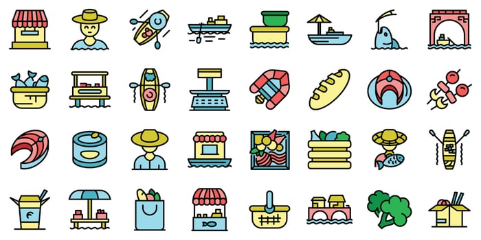 Floating market icons set vector flat