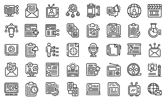 Social project icons set, outline style vector