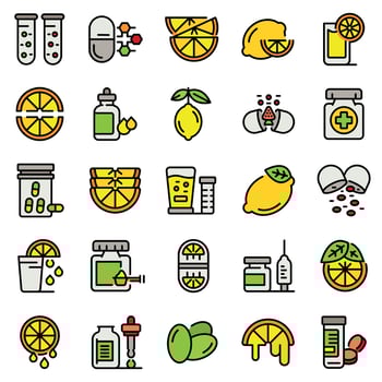 Vitamin c icons set vector flat