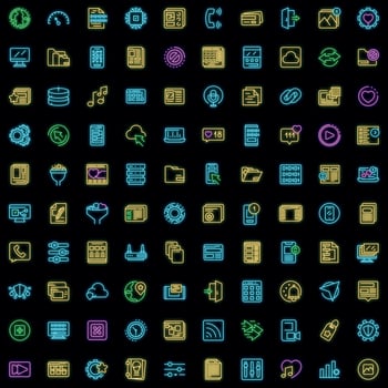 Interface icons set vector neon