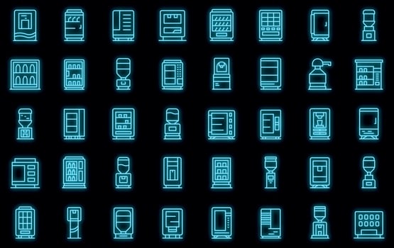 Drink machine icons set vector neon