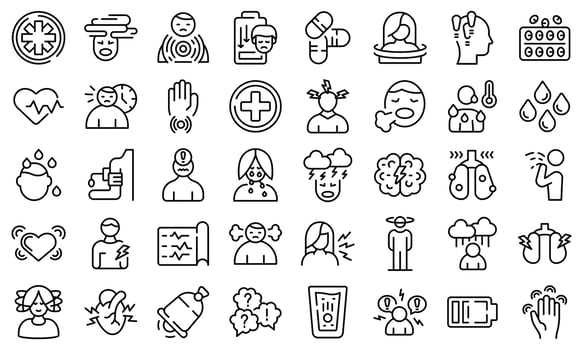 Panic attack icons set outline vector. Panic anxiety vector