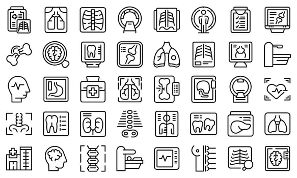 X-ray examination icons set outline vector. Hospital room vector