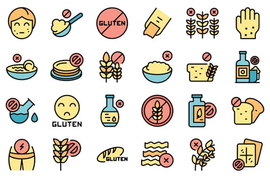 Gluten intolerance icons set vector flat