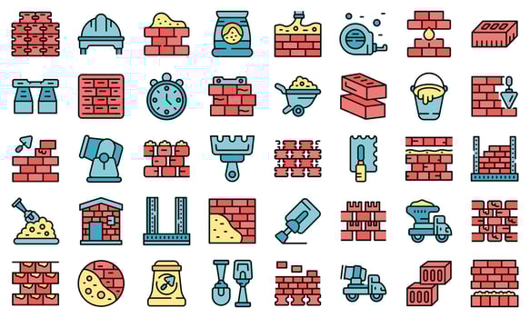 Brick and mortar icons set vector flat