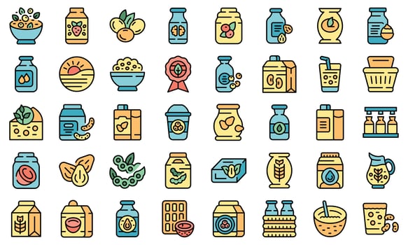 Vegetable milk icons set vector flat