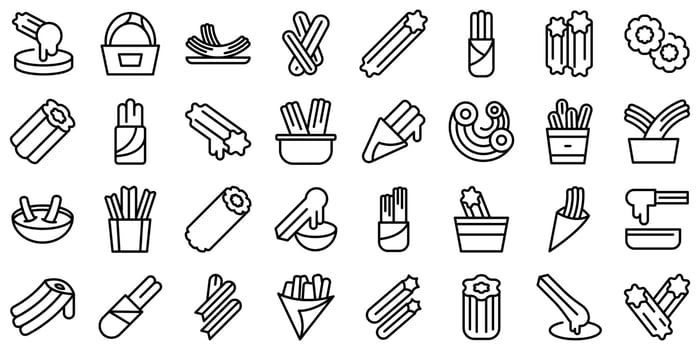 Churros icons set outline vector. Mexican chocolate vector