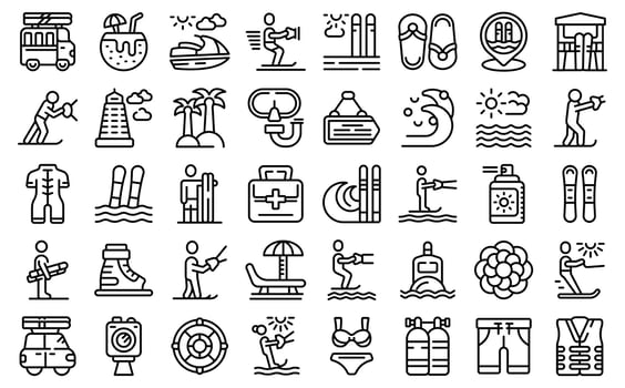 Water skiing icons set outline vector. Sport adventure vector