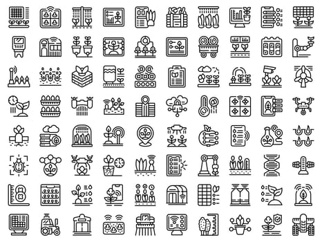 Automated farming icons set outline vector. Modern drone vector
