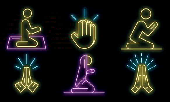 Prayer icons set vector neon