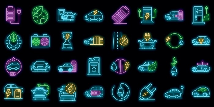 Hybrid icons set vector neon