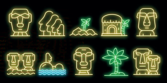 Easter Island icons set vector neon