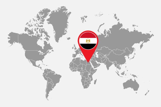 Pin map with Egypt flag on world map. Vector illustration.