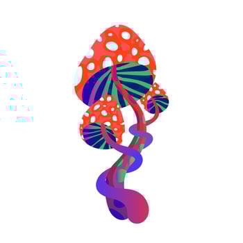 A fabulous mushroom fly agaric. A magical plant of spotted colors. Vector illustration of an alien mushroom on a white background.