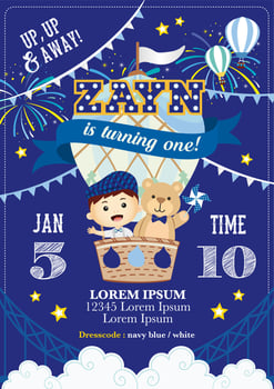 Birthday invitation with cute boy and bear vector