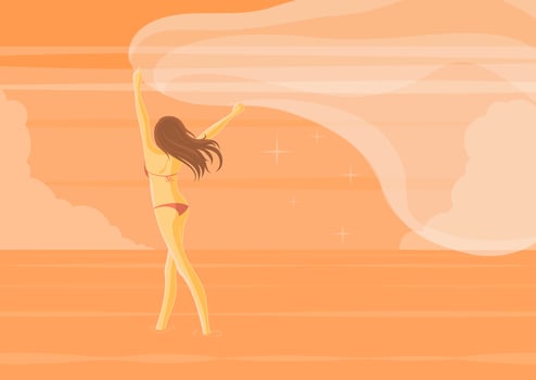 Woman with fabric at the beach vector