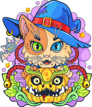 cartoon cute cat Witch, funny illustration, design vector