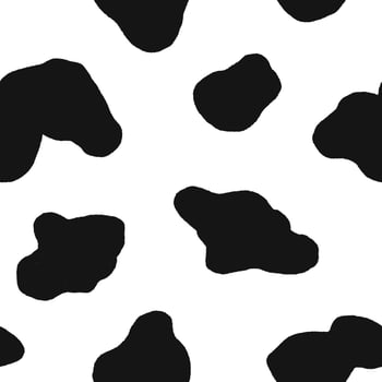 Cow hide seamless pattern. Holstein cattle texture. Cow skin pattern with smooth black and white texture. Dalmatian dog stains print. Black spots background. Animal skin template. Vector illustration