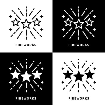 Fireworks Icon Set Illustration. Firecrackers Happy New Year Logo Vector