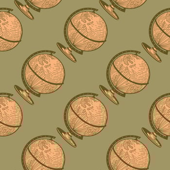 The globe engraved seamless pattern. Vintage background old atlas earth in hand drawn style. vector