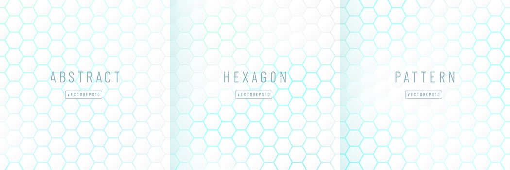 Set of abstract white hexagon pattern on light blue neon background technology style. Modern futuristic geometric shape design. Can use for cover template, poster, flyer, print ad. Vector illustration