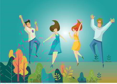 Happy free people flying, floating and jumping vector