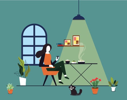 girl sitting alone enjoying meal icons vector