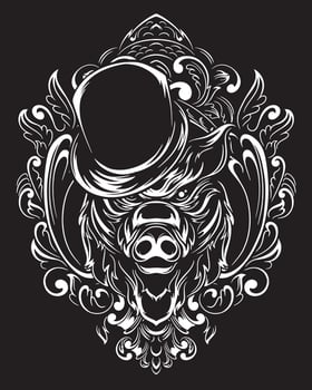 magician wild boar artwork illustration and t shirt design vector