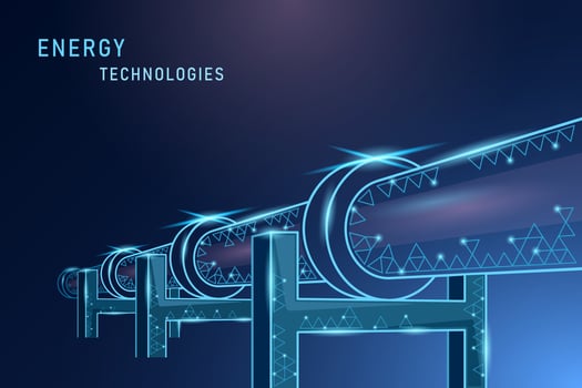 Oil pipeline perspective view low poly style isolated blue background vector