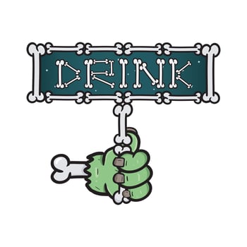 Cartoon Mascot Of Frankenstein Hands With Signboard Drink. vector