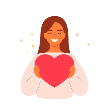 Happy loving woman holding a heart in her hands vector