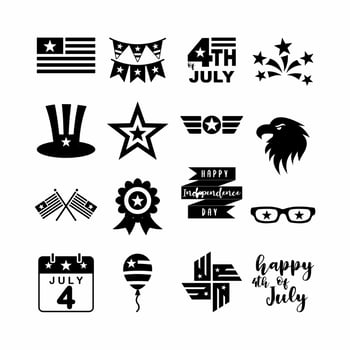 USA Independence Day Icon Set Black and White Style vector