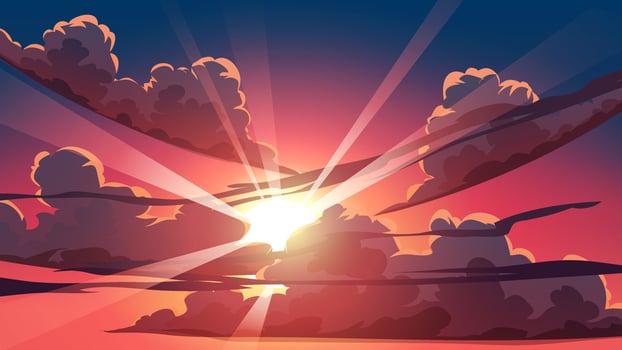 Cloudy sky sunset or sunrise background with sunbeam through the clouds vector