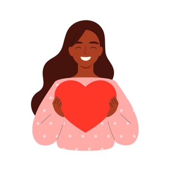 Happy loving woman holding a heart in her hands vector