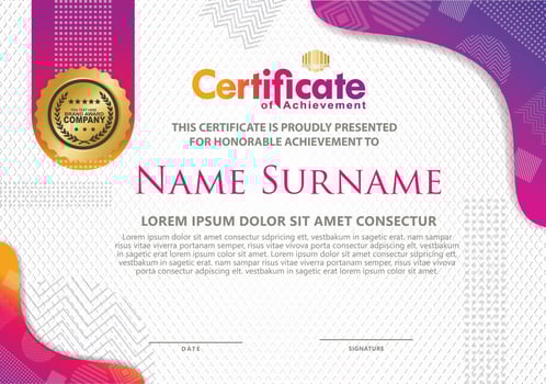 Certificate template with texture modern pattern background, vector