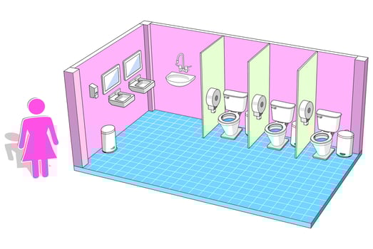 Public toilet for female with facilities isometric view, vector illustration