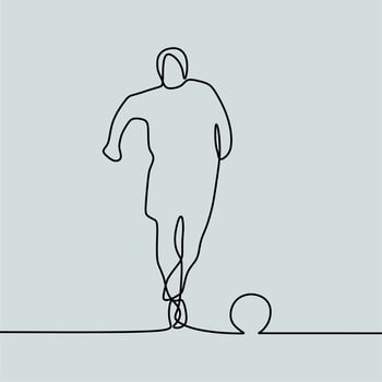 continuous line drawing on people play football vector