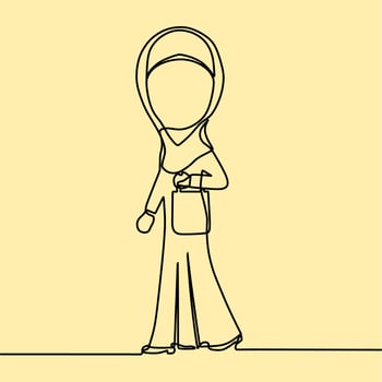 continuous line drawing on people with hijab vector