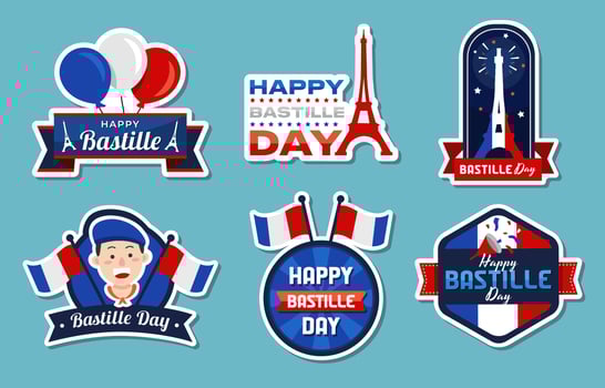 Happy Bastille Day Sticker Collection vector