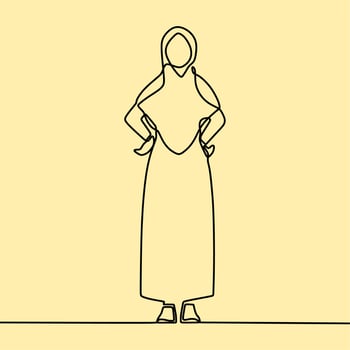 continuous line drawing on people with hijab vector