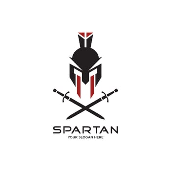 Head spartan logo vector design with sword.