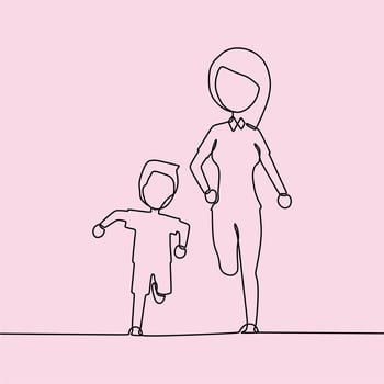continuous line drawing on family vector