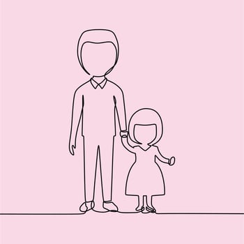 continuous line drawing on family vector
