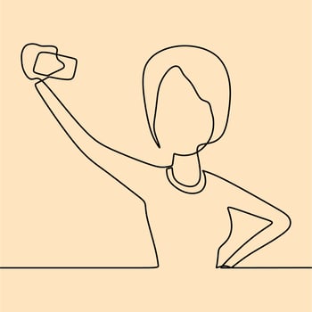 continuous line drawing on someone is taking a selfie vector