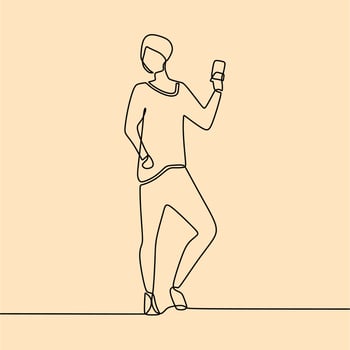 continuous line drawing on someone is taking a selfie vector