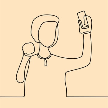 continuous line drawing on someone is taking a selfie vector