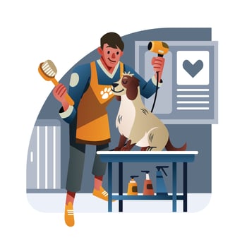 A Groomer Bathing A Dog vector