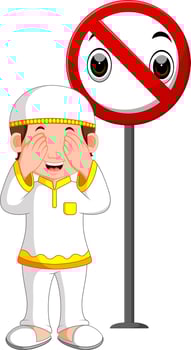 Muslim kid closed eyes vector