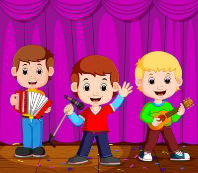Children in band playing on stage vector